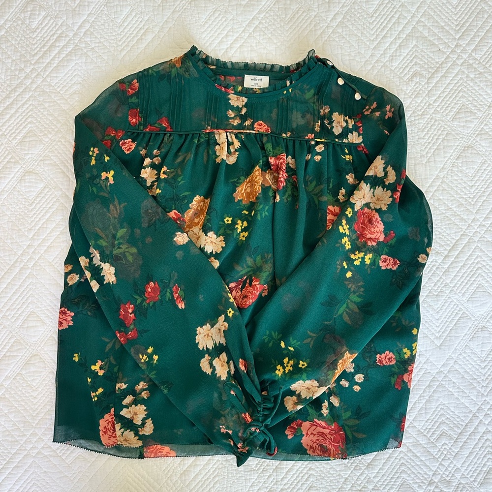 Wilfred Green Tie Front Blouse with Bib Collar